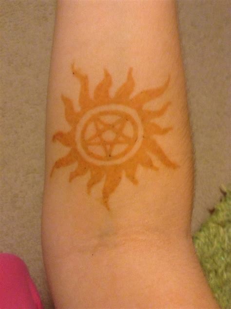 Often, they start on the hand and the design goes up and down both arms. Supernatural henna tattoo I got today. The lady did a fantastic job! | Henna tattoo, Men henna ...
