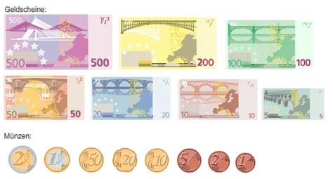 Euromünzen und geldscheine spielgeld zum ausdrucken deutsch. Umwandeln von Geldeinheiten - bettermarks