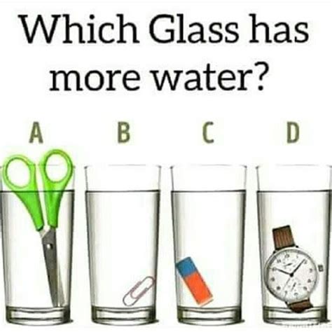 To solve the puzzles, you have to let your imagination run wild and see beyond logic to find the correct answer! Which Glass Has More Water #LogicalReasoning | Brain teasers riddles, Picture puzzles brain ...