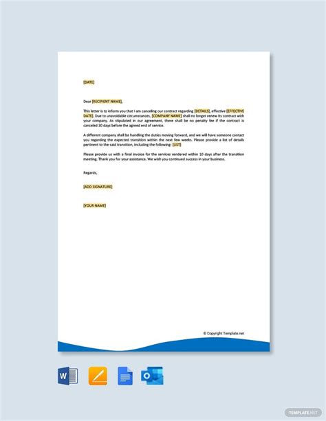 Offer cancellation letter from company. FREE Contract Cancellation Letter Template - Word | Google ...