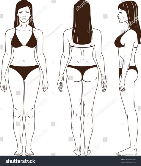 Find the perfect showing backside image. Full Length Front, Back, Side View Of A Standing Woman In ...