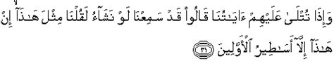 Presenting the noble quran karim قرآن كريم with its proper recitation, translation and transliteration. QS 8 : 31 Quran Surat Al Anfal Ayat 31 Terjemah Bahasa ...