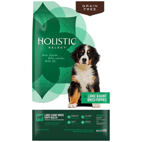This grain free puppy food has no corn, wheat, or soy. Holistic Select Large & Giant Breed Puppy Lamb & Chicken ...
