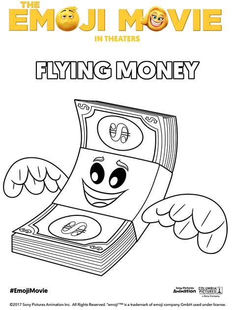 Coloring book stunning emoji printable coloring pages. The Emoji Movie Flying Money Coloring Page | Emoji movie ...