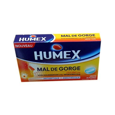 Autres médicaments à base de amylmétacrésol. HUMEX MAL DE GORGE MENTHE PASTILLES 24 PASTILLES URGO