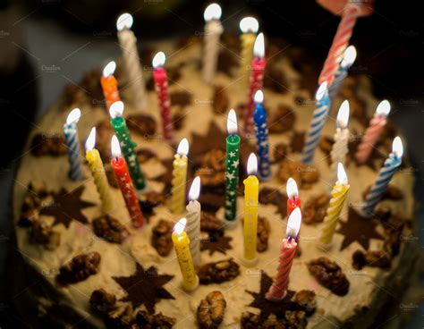 Five burning candles on birthday cake napoleon. Birthday cake with burning candles | High-Quality Holiday ...