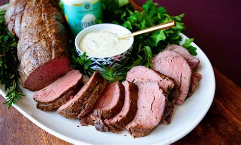 Louise's herbed beef tenderloin tops the tenderloin with olive oil, garlic, and herbs. Roast Beef Tenderloin with Creamy Horseradish Mayo in 2020 ...