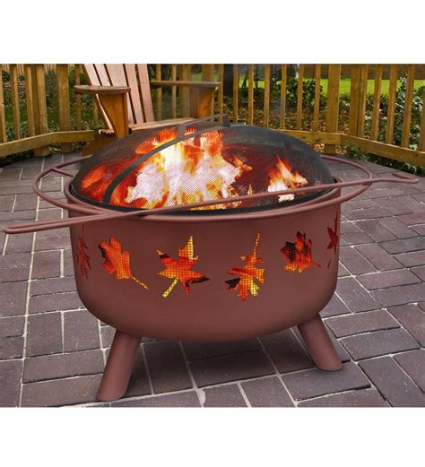 Pleasant hearth large 38 in. Outdoor Fire Pit With Tree Leaves Cutouts - Plow & Hearth ...