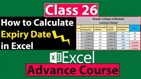 Subtract years, months, weeks, days, hours, minutes and seconds from the specified date. How to Calculate Expiry Date in Excel in Urdu - Class No ...