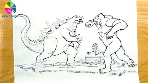 Here is a king kong coloring sheet of the dinosaurs trying to attack the helpless anna. How to draw Godzilla vs. Kong coloring easy - YouTube