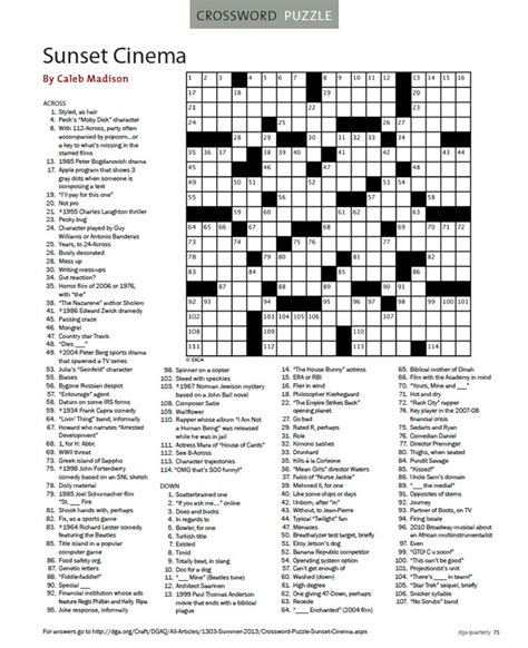 These are our 7 printable crossword puzzles for today. DGA Quarterly Magazine | Summer 2013 | Crossword Puzzle