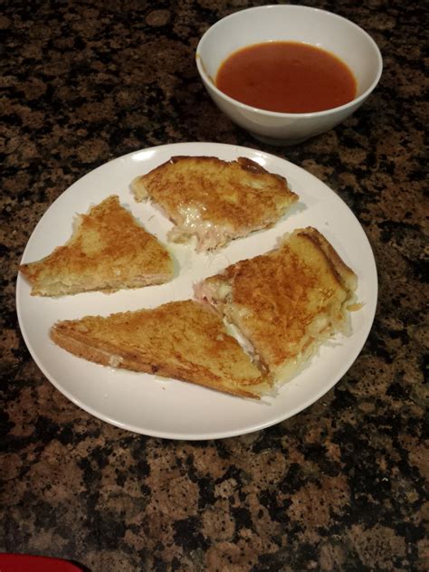 Your choice of cheese on sourdough. Ham, gorgonzola and swiss on sourdough with tomato bisque ...