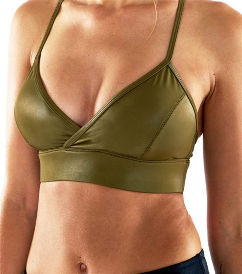 Prefer your activewear with a bit of personality? L'URV Sports Bra Leather Lust Bralette-Olive Sexy Workout Top