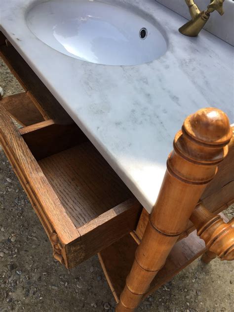 D cultured marble single basin vanity top in white with white basin. French Faux Bamboo with Marble Top Sink and Brass Faucet ...