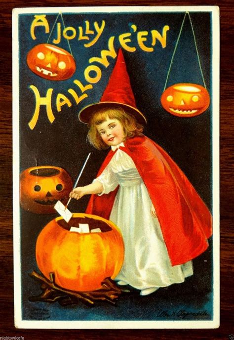 Red Witch A JOLLY HALLOWEEN Artist Signed Clapsaddle Antique Postcard ...