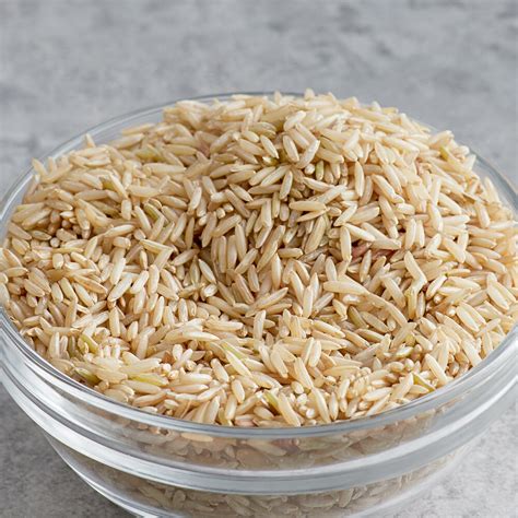 Brown rice (1 cup long grain) 217 calories 1.8 g fat 45 g carbs 3.5 g fiber 5 g protein vs. Organic Brown Basmati Rice - 25 lb.