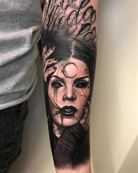 Kat von d has inked nearly her entire forearm with a blackout tattoo, covering up a number of the la ink star's previous tattoos in favor of showcasing one large geometric shape. Kat Von D tattoo by Anrijs Straume | Sleeve tattoos, Ink ...