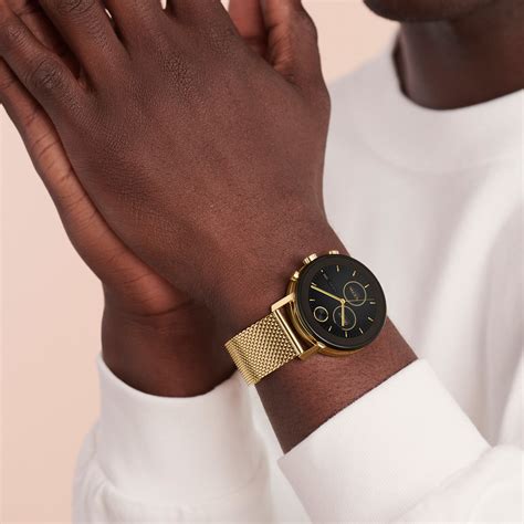 This connect 2.0 unites analog style with an intuitive touchscreen. Movado | Movado Connect 2.0 pale gold smart watch with pale gold mesh bracelet