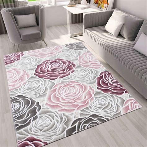 N\a kreis bad teppich matte, wolf rose runde badematte rutschfeste dusche teppich, flanell extra weich saugfähig pad hundematte. Moderner Wohnzimmer Teppich Rosen Muster in Rosa Grau ...