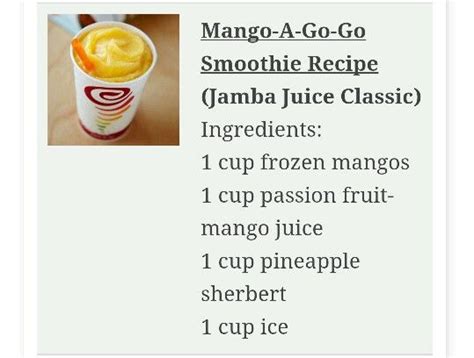 To make a classic mango smoothie, cut 1 large mango into chunks, making sure to remove and discard the skin and pit. Mango A go go | Passion fruit juice, Jamba juice ...