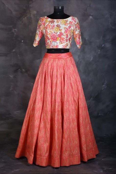 Party rompers and dungarees (8). Taffeta And Silk Party Wear Crop top lehenga In Peach ...