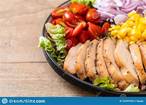 Baked chicken breast is easy, juicy and ready with 5 minutes of prep. Healthy Salad Bowl With Chicken Breast Stock Image - Image ...