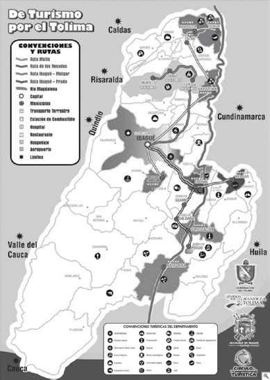 Mapas del departamento del tolima incluye limites, ciudades y el departamento de tolima está situado en el centro del país, localizado entre los 02º52'59'' y 05º19'59'' latitud norte, y. 2. Mapa turístico del Tolima Fuente: (Secretaría de ...