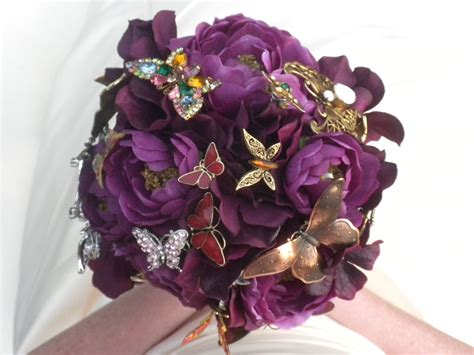 vintage-brooch-butterfly-wedding-bouquet-in-purple-or-any-color-for-135-total-$135-00,-via