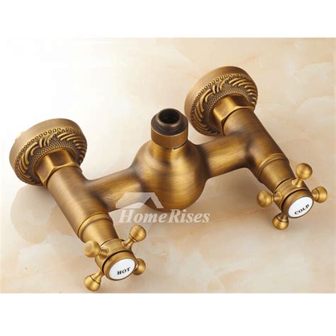 A chemical reaction rapidly oxidizes unlacquered brass for a realistic finish. Antique Brass Wall Mount Shower Fixtures Gold Cross Handle