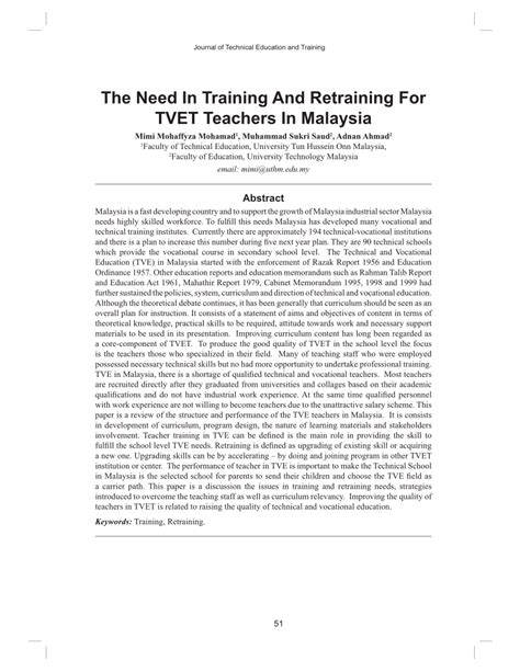 Technical & vocational education & training level & provider in malaysia level of study certificate diploma first degree masters phd. (PDF) The Need In Training And Retraining For TVET ...