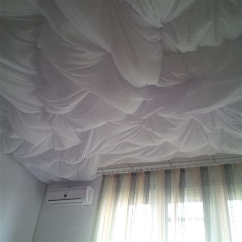 This works best if the long side of your bed faces a wall, and. fabric draped ceiling (4) (With images) | Fabric ceiling ...