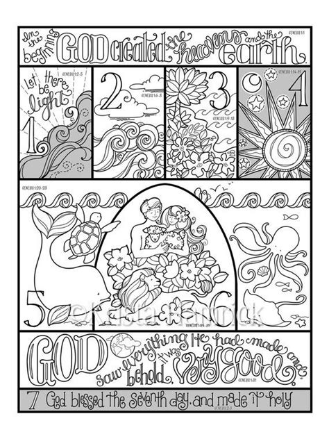 Days of creation coloring pages. Days of Creation coloring page in three sizes: 8.5X11 8X10 ...