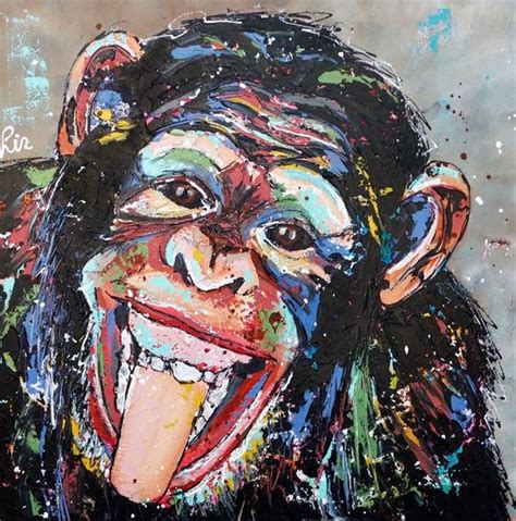 Ben je helemaal hierheen gescrold om over schilderij aap te lezen? Vrolijk Schilderij Vrolijke aap - canvas veiling | Pinterest
