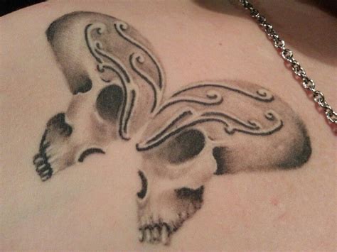 Lucky stars tattoo, san jose, california. Butterfly skulls on Shanea Toney by Jesse at Lucky Stars ...