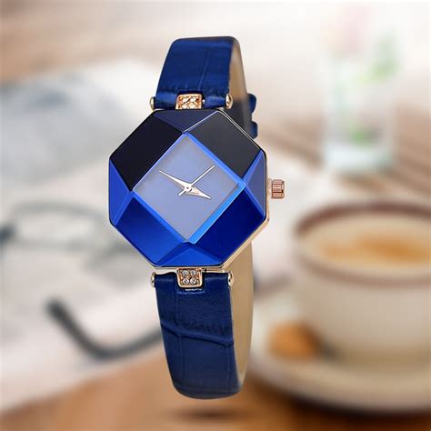 Buy unique gift idea for birthday, women's day, valentine or any other special occasions. Women Watches Gem Cut Geometry Crystal Leather Quartz ...