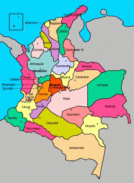 Mapa de Colombia con Nombres, Departamentos y Capitales ...