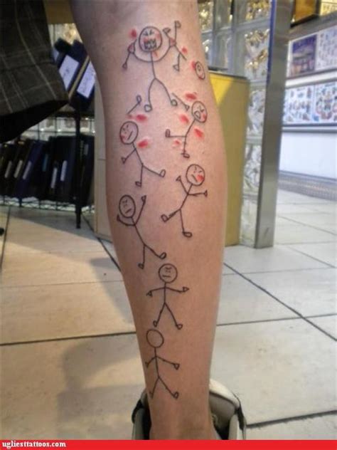 Truth is, the stick figures are pointless, i just really wanted a tattoo of wings, and i though it it would be alright if it was better done, you should get a better tattooist to recolour the wings. Ugliest Tattoos - stick figures - Bad tattoos of horrible fail situations that are permanent and ...