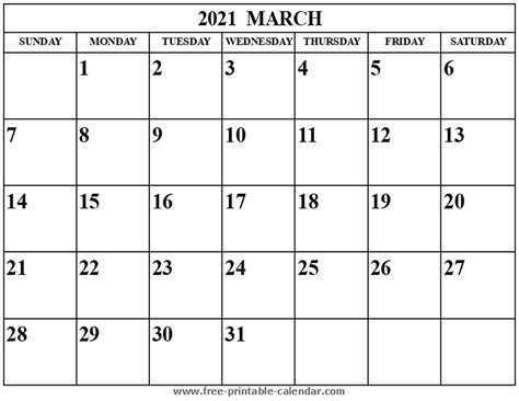 Calendar 2021 word template is helpful if you want to make some changes on the 2021 calendar. Blank March 2021 Calendar - Free-printable-calendar.com