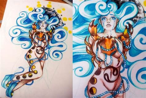 The tattoo itself can be a crab as well as other elements to embellish the tattoo. Love this. | Half sleeve tattoos drawings, Cancer zodiac ...