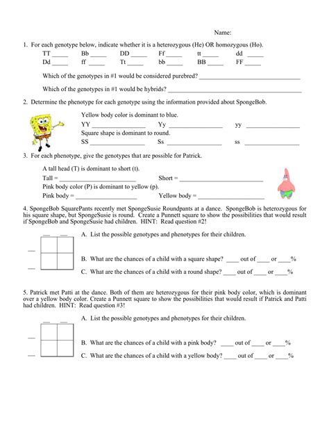 Spongebob Genetics Answer Key Squidward Spongebob Genotype Worksheet Answers Db Excel Com Everyone In Squidward S Family Has Light Blue Skin Which Is The Dominant Trait For Body Color In His Hometown