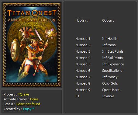 We did not find results for: Titan Quest Anniversary Edition Trainer +10 v1.32 Update 5 ...