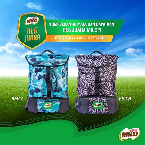 Bagi pembelian setiap produk milo® yang turut serta, anda layak menyertai program penebusan beg juara milo® (sila rujuk 2. Redeem a Limited Edition Beg Juara MILO | MorePromo