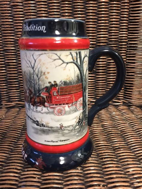 $36.0 budweiser clydesdales sleigh bell christmas ornaments set of 3. Vintage Budweiser Clydesdales Christmas Beer Stein 1990 ...