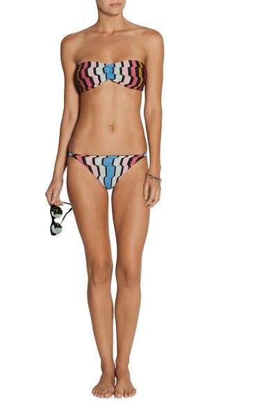 Knit bandeau dress with placement screen at center front and elastic at top opening and waist. Missoni | Metallic crochet-knit bandeau bikini | NET-A ...