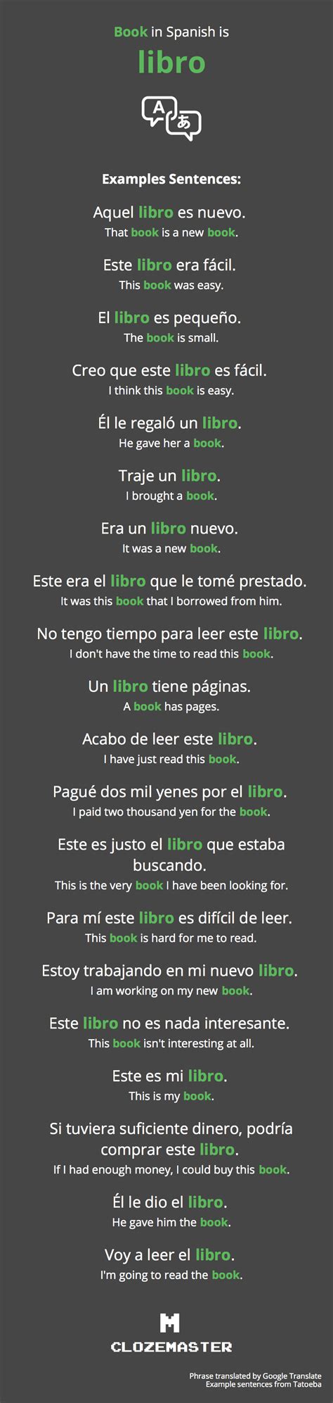 See authoritative translations of google translate in spanish with audio pronunciations. How to Say Book in Spanish - Clozemaster