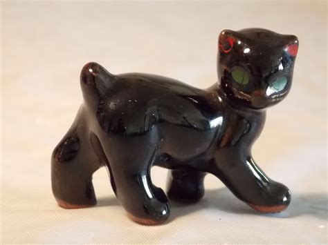Black Manx Cat Figurine Redware Green Eyes 2" #vintage ...