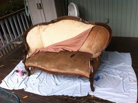 In this case, by reupholstering, you are restoring an antique. A step by step process. | Vintage settee, Reupholster ...