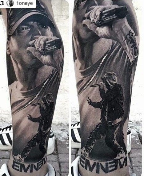 Lets look into 15 best eminem tattoos along with meanings. Eminem leg tattoo | Tatuagem do eminem, Manga de tatuagem ...