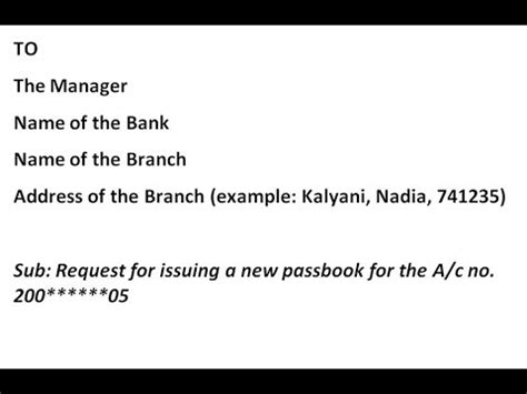 Writing the letter of application. Application To Bank Manager For New Passbook In English ...