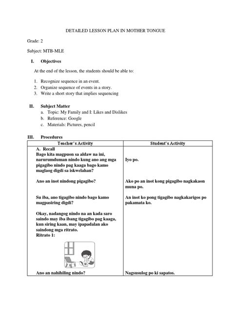 Use the text above and following plan of your imaginary conversation. lesson plan mother tongue grade 2.docx